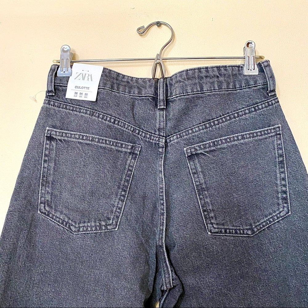 NWT Zara Hi-Rise Culotte Grey Wide-Leg Jeans - Picture 5 of 7
